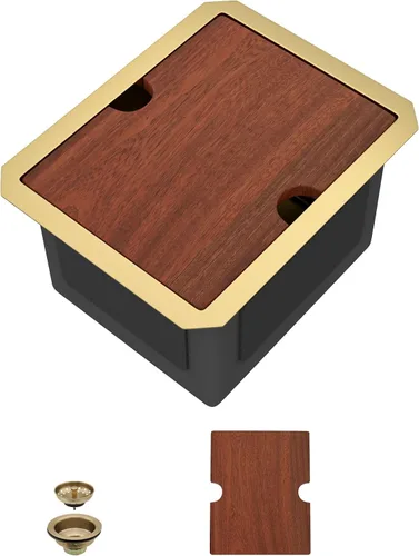 Miniatura 13 de Fregadero de cocina negro de 12 x 15 pulgadas, fregadero de barra pequeña con estación de trabajo de preparación de barra húmeda, lavabo de acero