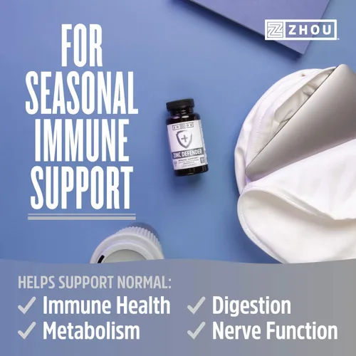 Miniatura 3 de Zhou Zinc Defender - Suplementos de zinc para hombres y mujeres, 30 mg por porción para la salud inmunológica y apoyo mineral, apoyo de vitamina B6