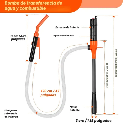 Miniatura 4 de Bomba eléctrica de transferencia de combustible, bomba de sifón de transferencia de fluido portátil de 2.4 GPM con tubería de aceite, bombas de gas