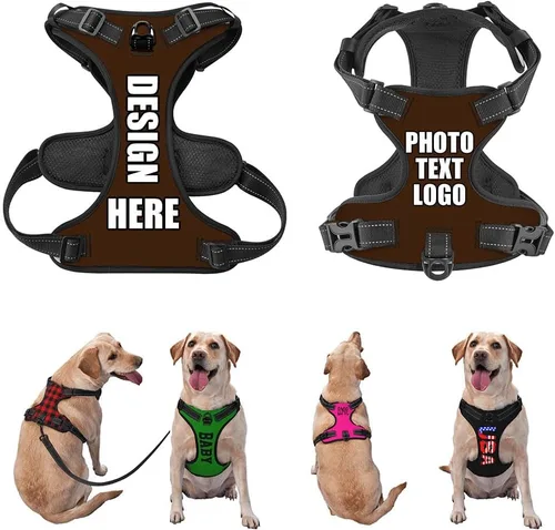 Miniatura 15 de Arnés para perro personalizado con nombre y número de teléfono, chaleco personalizado para perro, arnés reflectante ajustable para mascotas, beige, S