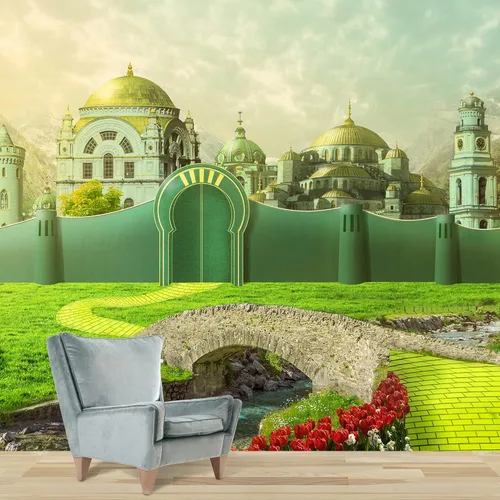 Miniatura 8 de IDEA4WALL Adhesivo mural removible para pared, cielo azul, castillo mágico místico, fantasía y ciencia ficción, arquitectura, fotografía, arte