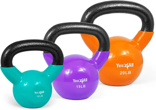 Miniatura 17 de Yes4All - Juego de pesas rusas recubiertas de vinilo, set combinado para entrenamiento corporal completo, fuerza de agarre, flexiones y ejercicios