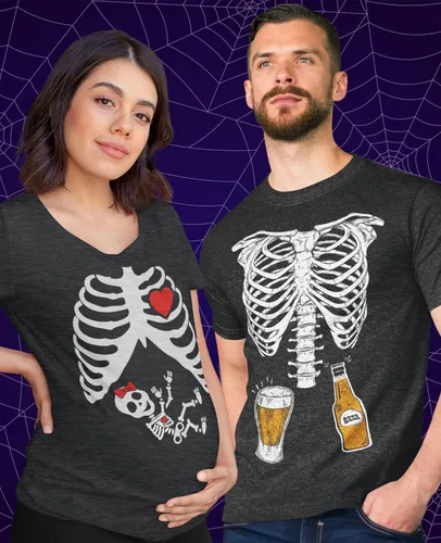 Miniatura 2 de Camisa de maternidad de Halloween con diseño de esqueleto para bebés y niñas, camisas a juego para parejas