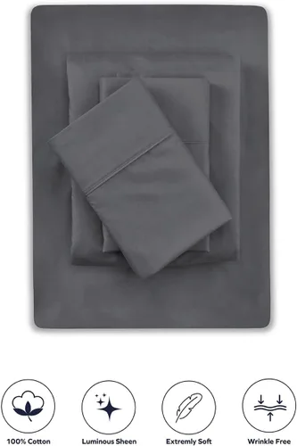 Miniatura 5 de Boston Linen Co. - Juego de sábanas de 400 hilos tamaño King, sábanas de 100 % algodón de calidad de hotel con bolsillos profundos, sábanas y fundas