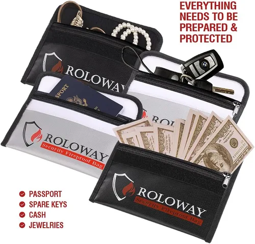 Miniatura 5 de ROLOWAY Bolsa grande ignífuga para documentos con 2 bolsillos y bolsa de dinero ignífuga (paquete de 4)