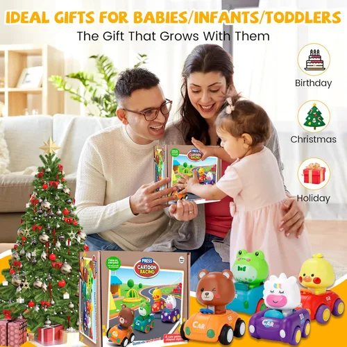 Miniatura 3 de Press and Go - Juguetes de coche para niños pequeños de 1 a 3 años, paquete de 4 autos de empuje para bebés, juego de vehículos de juego para bebés