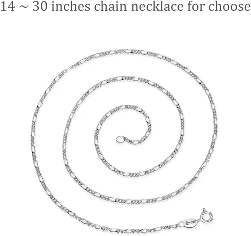 Miniatura 2 de Collar de cadena de plata de ley 925 para mujer, 0.059 pulgadas de ancho, cadena fina italiana Figaro plataoro, 14-30 pulgadas