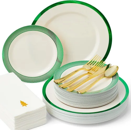 Miniatura 10 de By Madee PREMIUM - Juego de vajilla desechable elegante – Juego de platos y utensilios de plástico de oro rosa de 175 piezas con servilletas