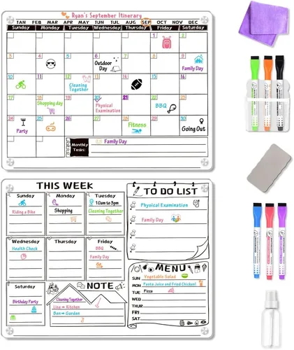 Miniatura 7 de Pizarra blanca magnética acrílica para refrigerador, calendario acrílico para refrigerador, pizarra blanca de borrado en seco para refrigerador