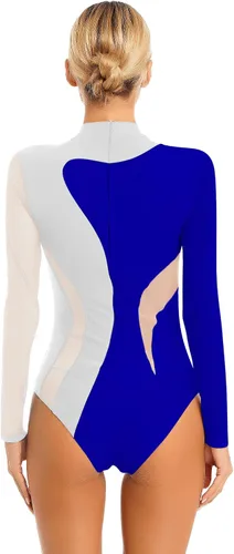 Miniatura 2 de iiniim Leotardo de malla para mujer, con diamantes de imitación, de malla, de manga larga, leotardos de gimnasia