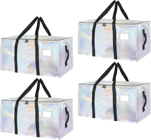 Miniatura 21 de Paquete de 4 bolsas de mudanza extra grandes y resistentes, bolsas de almacenamiento impermeables con asas y cremalleras, plegables para dormitorio