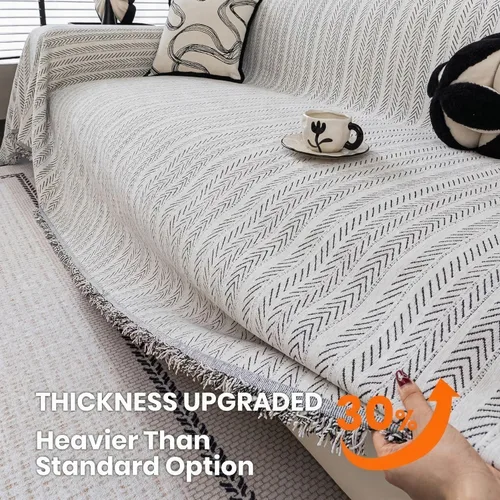 Miniatura 3 de Funda de sofá de felpilla antideslizante lavable para mascotas, funda de sofá con borlas, protector de muebles para sala de estar, color beige, 71 x