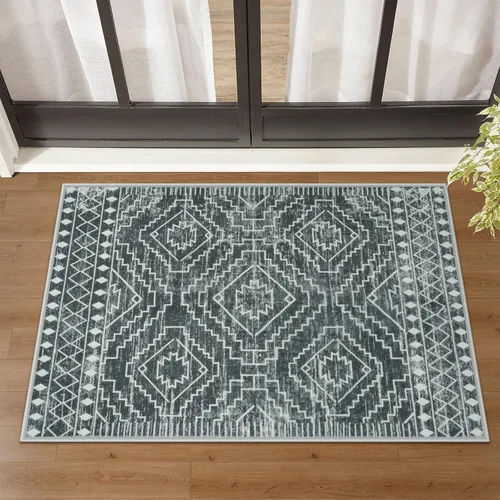 Miniatura 10 de Wonnitar Alfombra marroquí lavable de 5 x 7 pies, color negro, alfombra grande para sala de estar, antideslizante, bohemio, para dormitorio