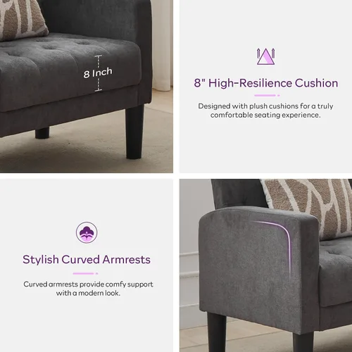 Miniatura 5 de TYBOATLE Sillones de tela de mediados de siglo para sala de estar, cómodo y moderno sillón tapizado para dormitorio, oficina, silla de lectura
