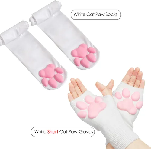 Miniatura 6 de Lindos guantes de pata de gato, Kawaii Cat Cosplay Kawaii Soft 3D Toes Frijoles sin dedos de gato garra pata pata Pad Sleeve