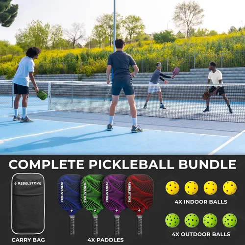Miniatura 6 de Pickleball Paddles Set of 4 – Premium Fiberglass Paddle Set with 14mm Polypropylene Honeycomb Core – Complete Bundle with 8 Indoor/Outdoor Balls &