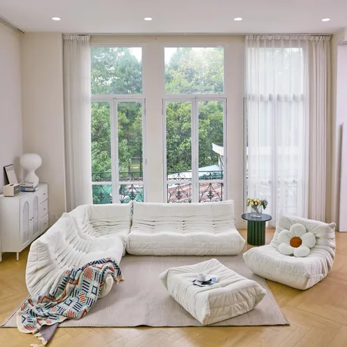 Miniatura 9 de N&V Fireside Sofá de Tres Plazas, Piso de Tamaño Individual Sin Brazos de Mediados de Siglo, Silla de Salón de Piso de Pana Premium Suave, Silla