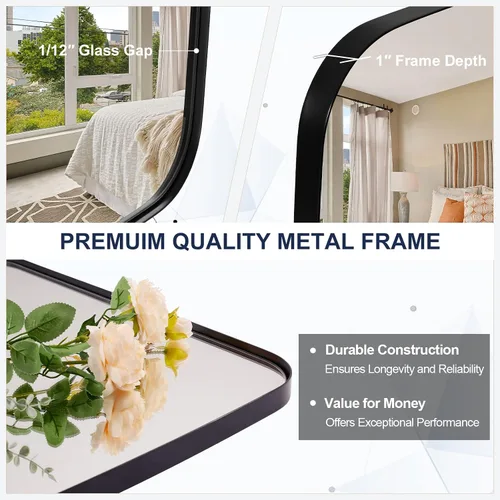 Miniatura 4 de ANDY STAR - Espejos ovalados negros para baño, espejo grande de 24x36 pulgadas con marco de metal negro mate oblongo para pared, espejo moderno