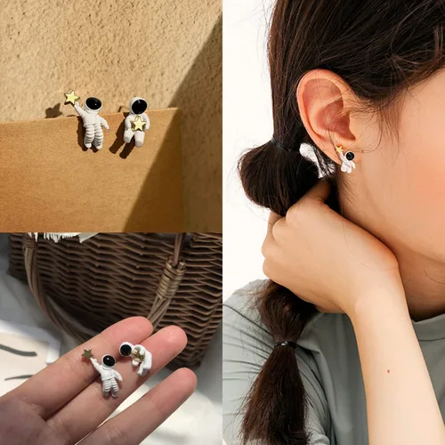 Miniatura 2 de Juego de 12 pares de aretes de luna y estrella del sol, astronauta espacial planeta celestial