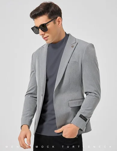 Miniatura 5 de SIMIYA Camisas de manga larga con cuello alto falso para hombre, suéter térmico ajustado y ajustado