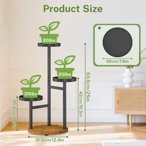 Miniatura 2 de iDavosic.ly Soporte para plantas de 3 niveles para interiores, estante de metal de esquina escalonada para múltiples flores, estante alto