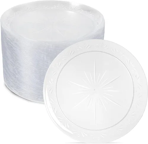 Miniatura 15 de Ilyapa Paquete de 100 platos de postre desechables de 10 pulgadas, juegos de fiesta de plástico transparente para 100 invitados, platos