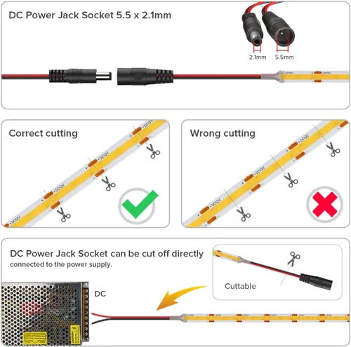 Miniatura 3 de Tira de luces LED COB DC24V de 16.4 pies, 6000 K, blanco frío, 320 LED, flexible, de alta densidad, uniforme, brillante, 9W/m, CRI90+ regulable