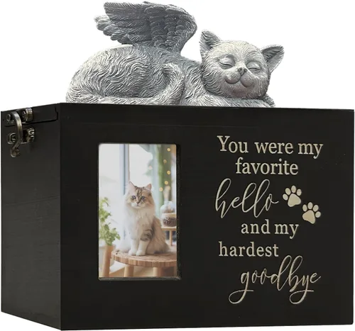Miniatura 25 de Urna grande para perro para cenizas, caja de cremación funeraria negra con foto urna conmemorativa para mascotas con marco de fotos, caja