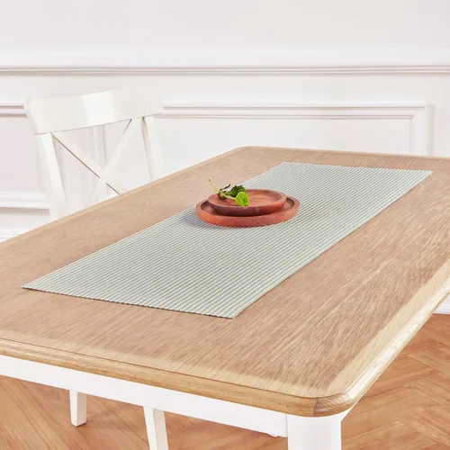 Miniatura 3 de Solino Home Camino de mesa de lino de 36 pulgadas – Raya estrecha 100% lino puro aguacate y blanco camino de mesa de 14 x 36 pulgadas, ideal