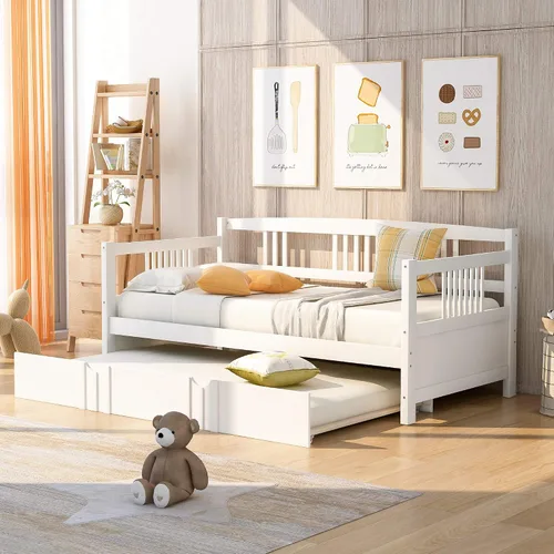 Miniatura 12 de Polibi Sofá cama de tamaño individual con dos cajones, marco de sofá cama de madera con rieles para sala de estar, dormitorio, color espresso