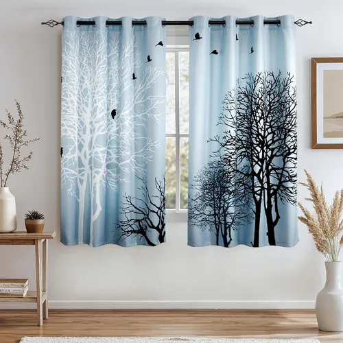 Miniatura 20 de SUBRTEX - Cortinas opacas de 52Wx63L, cortinas florales para oscurecer la habitación, cortinas de ventana aisladas térmicamente de 2 paneles