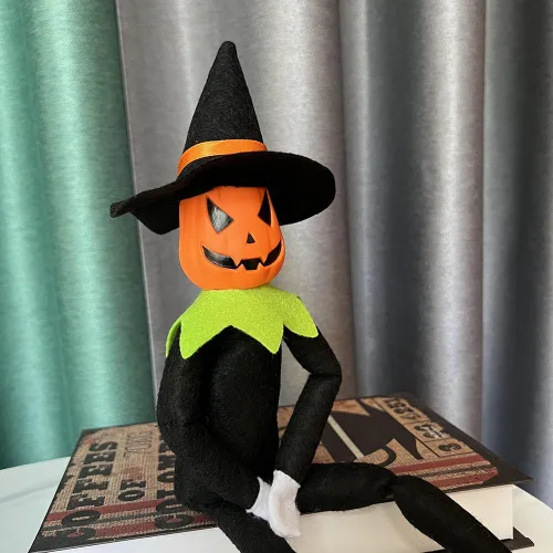 Miniatura 6 de DANONI Muñeca elfo de calabaza de Halloween, 14 pulgadas hecha a mano, adorno de juguete de calabaza elfo para decoración de mesa de vacaciones Verde