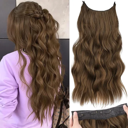 Miniatura 40 de KooKaStyle - Extensiones de cabello con hilo invisible, diadema transparente, ajustables, 4 clips fijadores, cabello largo y ondulado de 12