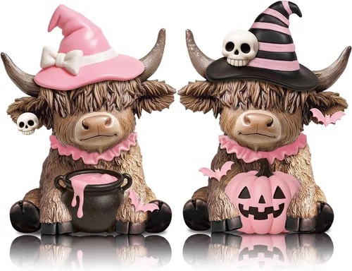Miniatura 24 de Karenhi 2 piezas de figuritas de vaca de las Tierras Altas para el Día de la Madre, figuritas de gnomo de vaca con flores y corazón de MADRE