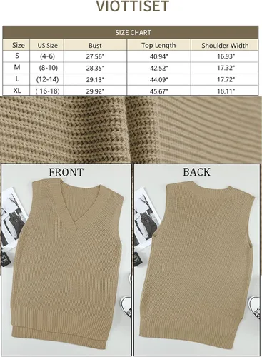 Miniatura 6 de Viottiset - Chaleco de punto de gran tamaño con cuello en V, suéter tipo túnica, para mujer