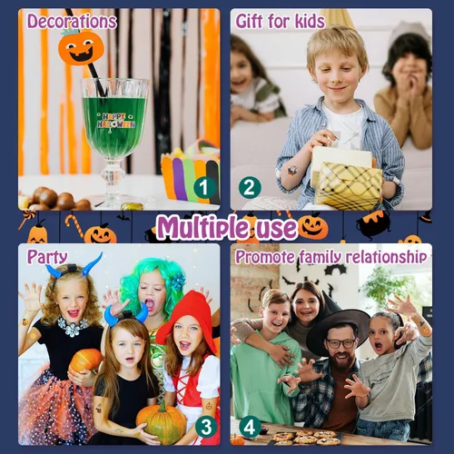 Miniatura 4 de Partywind Tatuajes de Halloween brillantes de 295 estilos para decoración de fiesta de niños, suministros de fiesta de Halloween, regalos