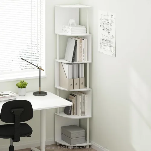 Miniatura 20 de Furinno ECON - Estantería apilable 2 en 1, estantería esquinera de 4 niveles con estante de exhibición, 16.1 x 16.1 x 49.1 pulgadas, para sala