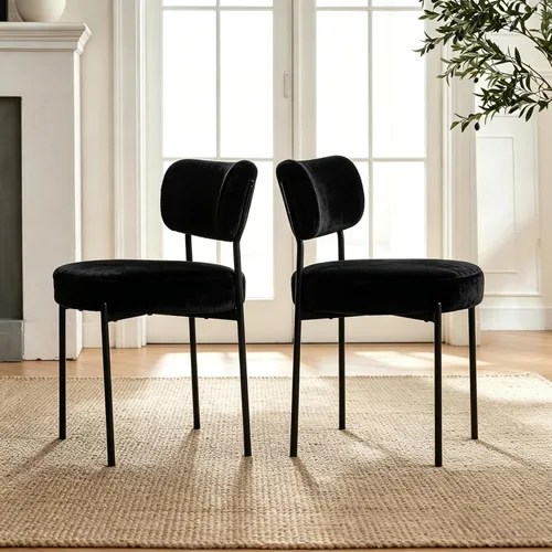 Boucle - Juego de 2 sillas de comedor modernas de mediados de siglo con respaldo curvado y marco de metal, sillas de comedor tapizadas redondas para