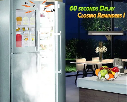 Miniatura 2 de Alarma para puerta de refrigerador y congelador con retraso cuando se deja abierta, 60 segundos, 120 segundos, recordatorios de 180 segundos, timbre