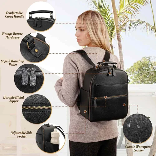 Miniatura 4 de Mochila para cámara pequeña, piel sintética clásica con compartimento para tableta de 11 pulgadas, bolsa de cámara profesional para fotógrafos