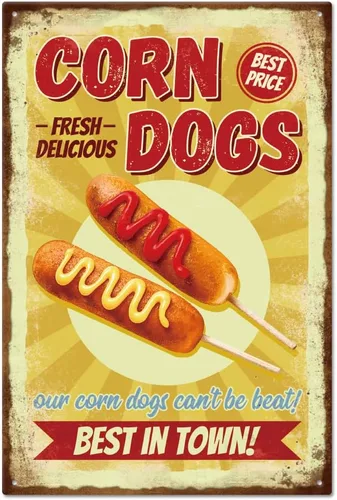 GLOBLELAND Letrero de metal vintage de Corn-Dogs de comida rápida, divertido letrero de decoración de pared de 12 x 8 pulgadas para decoración del