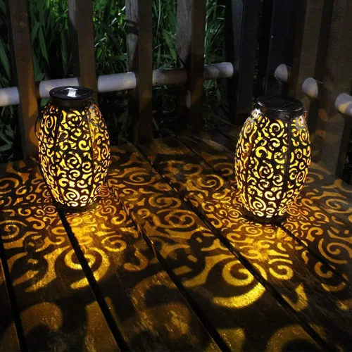 esgarden Paquete de 2 faroles para exteriores mejorados de 15 lúmenes, regalos de jardinería, faroles solares para patio, luces colgantes,