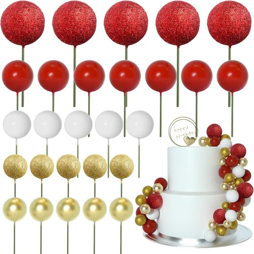 Miniatura 10 de ASTARON 50 piezas de palitos para topper de pastel con bolas mini, globos para decoración de pastel, suministros de espuma, bolas para decoración