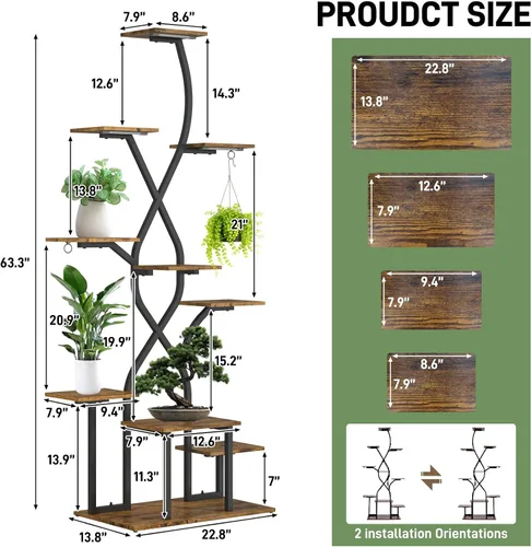 Miniatura 5 de Soporte para plantas de interior de 63 pulgadas con luces de crecimiento, estante para plantas de interior de 10 niveles, estante de plantas