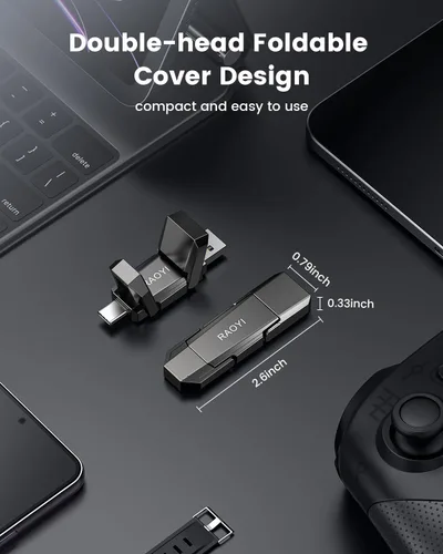 Miniatura 5 de RAOYI SSD externo USB C de 128 GB, unidad de estado sólido 2 en 1 de hasta 450 MB/s USB 3.2 dual + unidad de pulgar tipo C unidad portátil SSD