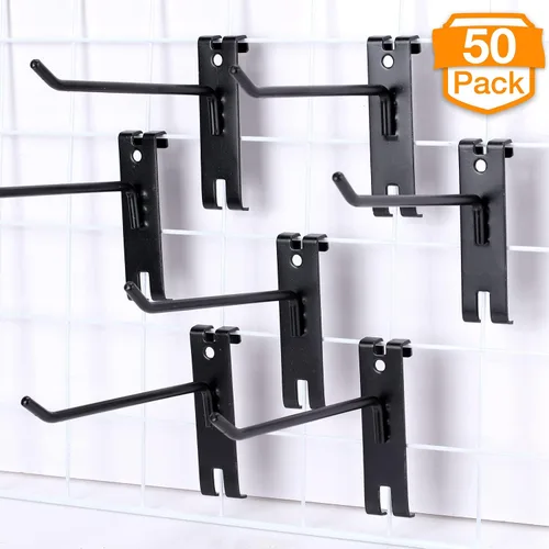 Miniatura 4 de Chumia 50 ganchos de pared de rejilla de 4/6/8/10 pulgadas, ganchos de rejilla de pared negros, accesorios de rejilla para paneles de pared