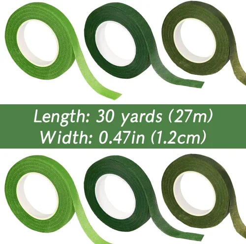 Miniatura 2 de 6 rollos de cinta floral, 1/2 pulgada por 180 yardas, cinta floral verde para ramo de tallo de flores, arreglos de flores, proyectos