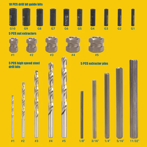 Miniatura 2 de Extractor de pernos rotos, juego de extractores de brocas de 25 piezas, guías de brocas fáciles de quitar, kit de extractor de taladro para quitar