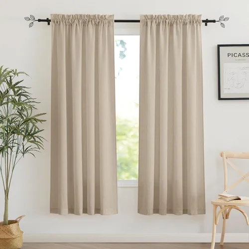 Miniatura 26 de RYB HOME - Cortinas de lino natural de 36 pulgadas de largo, juego de 2 paneles - Cortinas tejidas de lino suaves y transpirables, cortinas ligeras