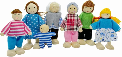 Miniatura 9 de HYSTYLE Paquete de 7 Figuras de Madera para Casa de Muñecas Familia Muñecos Familiares Figuras de Juego de Simulación, Juego de Rol Familiar Juego